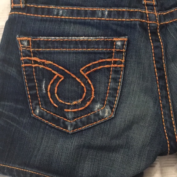 Big Star women’s dark denim blue Jean short accented with orange embroidery - Picture 7 of 10